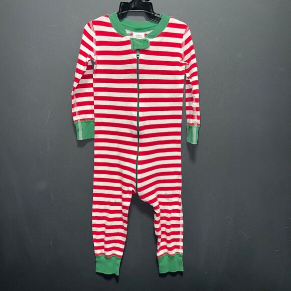 Hanna Andersson 18-24m Christmas Romper Zip Up Footless Pajamas Red White Green - Picture 1 of 7
